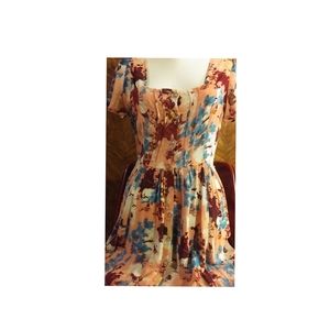 Babydoll floral button up empire waist dress sm